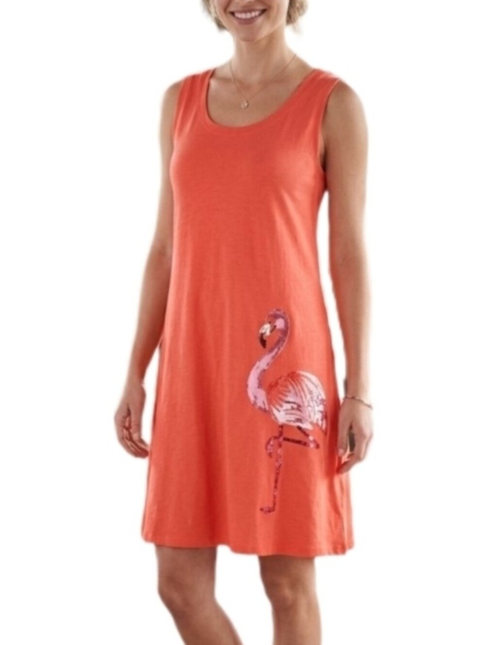 Cupio Dress Tee Sleeveless Sequined Flamingo Orange Size M